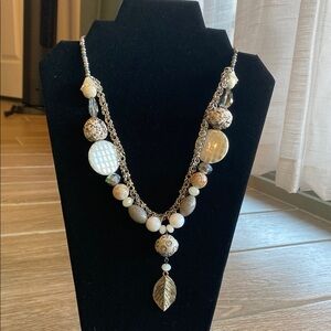 Elegant Beaded Necklace with Leaf Pendant